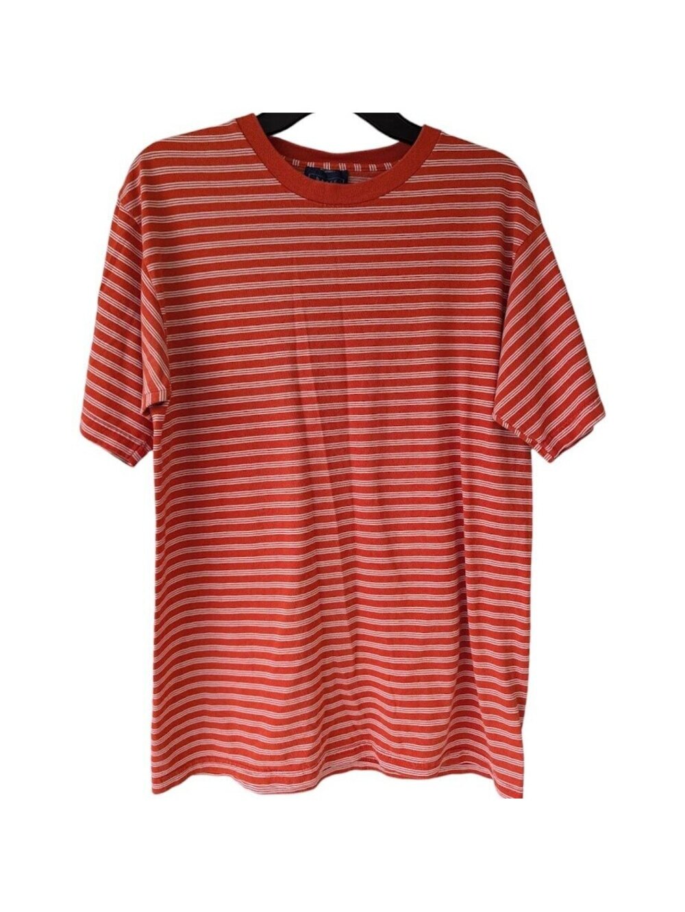 Vintage Y2K Basic Editions Orange Striped T-Shirt Mens M Crew Neck Tee 20x28